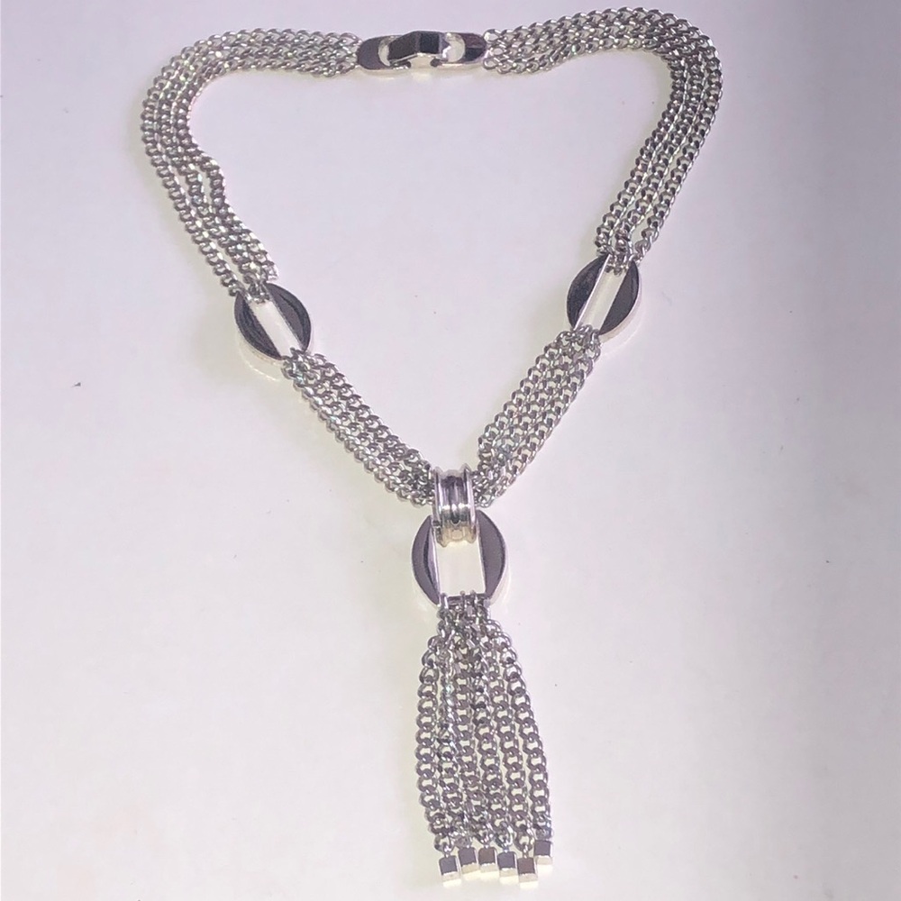 Sperry Brand Vintage Silver Tone Chain Necklace with Tassel